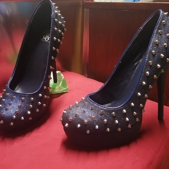 Midnight blue sparkly studded heels - Picture 2 of 8